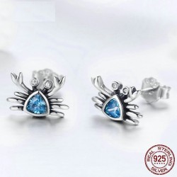 Brincos em forma de caranguejo - cristal azul - prata 925