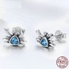 Brincos em forma de caranguejo - cristal azul - prata 925