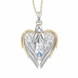 Asas de anjo em forma de coração / anjo / cristais - colar de ouro