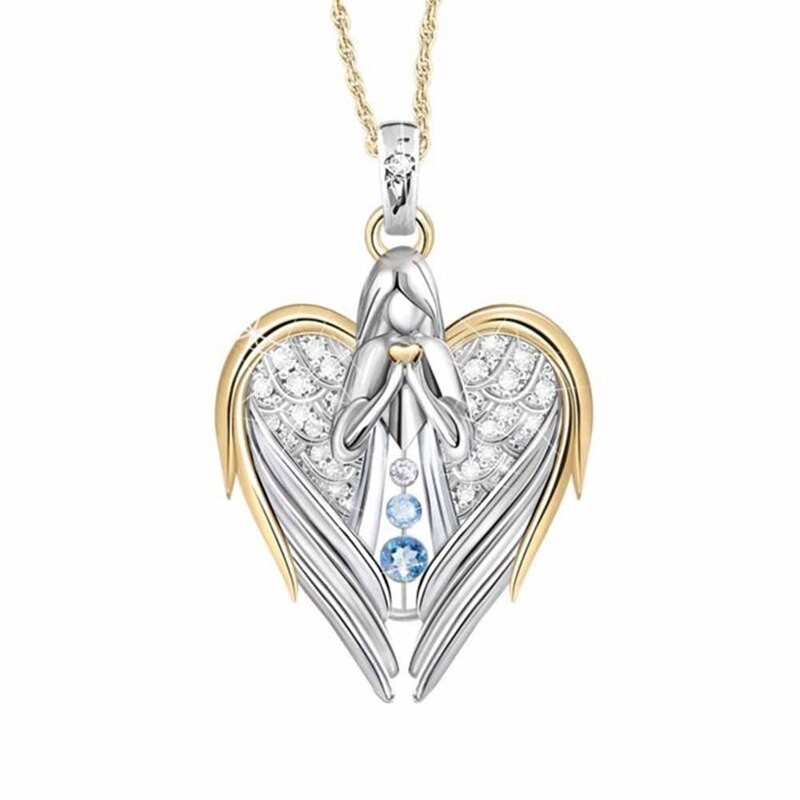 Heart shaped angel wings / angel / crystals - gold necklaceNecklaces