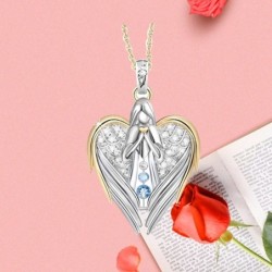 Asas de anjo em forma de coração / anjo / cristais - colar de ouro