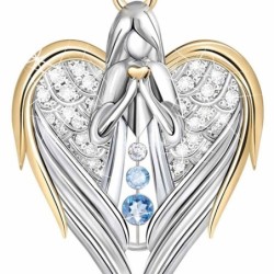 Asas de anjo em forma de coração / anjo / cristais - colar de ouro