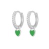 Round silver earrings with crystals / hanging heart - 925 sterling silverEarrings