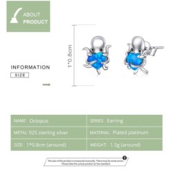 Polvo de prata / coração de cristal azul - brincos - prata de lei 925