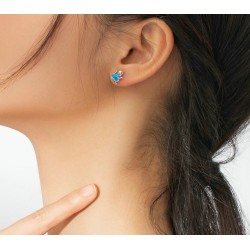 Polvo de prata / coração de cristal azul - brincos - prata de lei 925