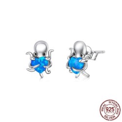 Polvo de prata / coração de cristal azul - brincos - prata de lei 925