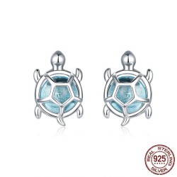 Tartaruga com vidro azul - brincos - prata de lei 925