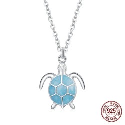 Colar/brinco tartaruga azul - conjunto - prata de lei 925