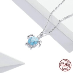 Colar/brinco tartaruga azul - conjunto - prata de lei 925