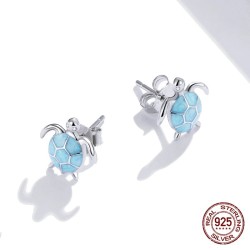 Colar/brinco tartaruga azul - conjunto - prata de lei 925