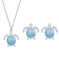 Blue turtle necklace / earrings - set - 925 sterling silverJewellery Sets