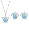 Colar/brinco tartaruga azul - conjunto - prata de lei 925
