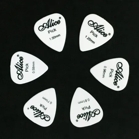 Palhetas de guitarra - 0,58 mm - 0,71 mm - 0,81 mm - 0,96 mm - 1,2 mm - 1,5 mm - 6 peças