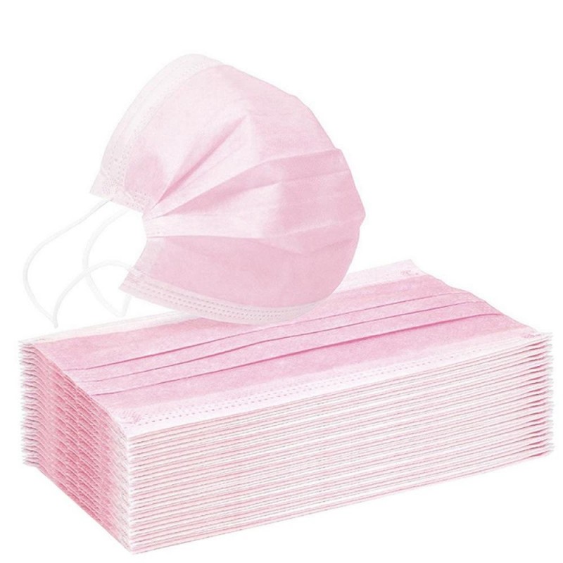 Máscara de proteção bucal / facial - descartável - antibacteriana - rosa