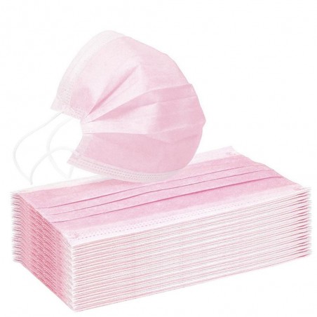 Máscara de proteção bucal / facial - descartável - antibacteriana - rosa