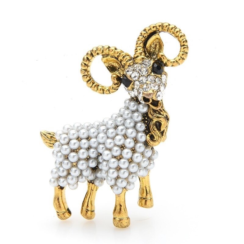 Cabra dourada com pérolas - broche vintage
