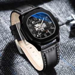 CHENXI - relógio de quartzo mecânico automático - à prova d'água - design de esqueleto - preto