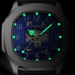 CHENXI - relógio de quartzo mecânico automático - à prova d'água - design de esqueleto - preto