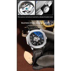 CHENXI - relógio de quartzo mecânico automático - à prova d'água - design de esqueleto - preto