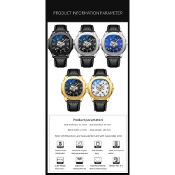 CHENXI - relógio de quartzo mecânico automático - à prova d'água - design de esqueleto - preto