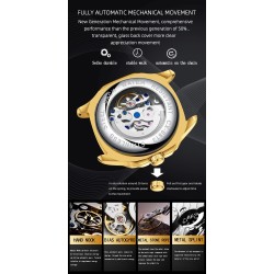 CHENXI - relógio de quartzo mecânico automático - à prova d'água - design de esqueleto - preto