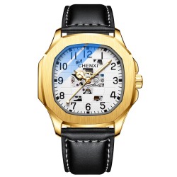 CHENXI - relógio de quartzo mecânico automático - à prova d'água - design de esqueleto - ouro / branco