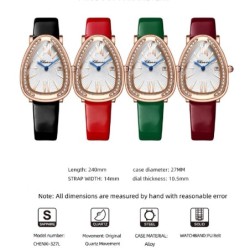 CHENXI - elegant Quartz watch with rhinestones - waterproof - leather strap - dark redWatches