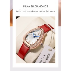 CHENXI - elegant Quartz watch with rhinestones - waterproof - leather strap - dark redWatches