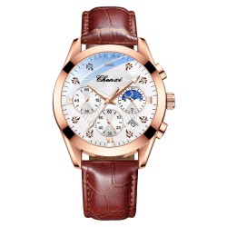 CHENXI - relógio esportivo de quartzo - à prova d'água - pulseira de couro - marrom / branco