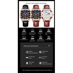 CHENXI - relógio esportivo de quartzo - à prova d'água - pulseira de couro - preto / ouro rosa