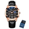 CHENXI - relógio esportivo de quartzo - à prova d'água - pulseira de couro - preto / ouro rosa