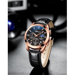CHENXI - relógio esportivo de quartzo - à prova d'água - pulseira de couro - preto / ouro rosa