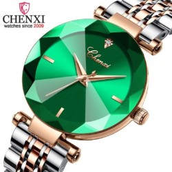 CHENXI - relógio de quartzo de luxo - ouro rosa - aço inoxidável - à prova d'água - verde