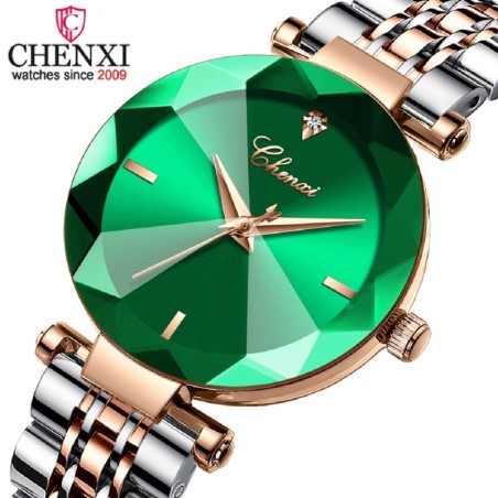 CHENXI - relógio de quartzo de luxo - ouro rosa - aço inoxidável - à prova d'água - verde