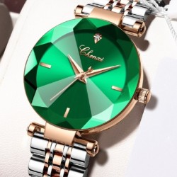 CHENXI - relógio de quartzo de luxo - ouro rosa - aço inoxidável - à prova d'água - verde