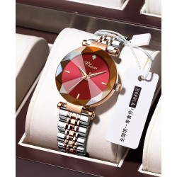 CHENXI - relógio de quartzo de luxo - ouro rosa - aço inoxidável - à prova d'água - vermelho