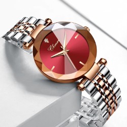 CHENXI - relógio de quartzo de luxo - ouro rosa - aço inoxidável - à prova d'água - vermelho