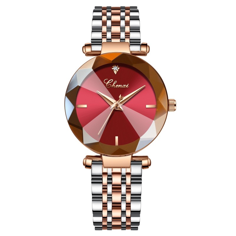 CHENXI - relógio de quartzo de luxo - ouro rosa - aço inoxidável - à prova d'água - vermelho