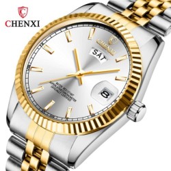 CHENXI - relógio de quartzo de luxo - cronógrafo - calendário duplo - à prova d'água - aço inoxidável