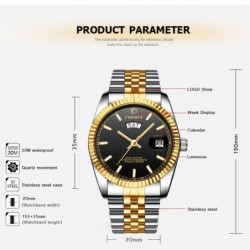 CHENXI - relógio de quartzo de luxo - cronógrafo - calendário duplo - à prova d'água - aço inoxidável