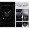 CHENXI - relógio quadrado automático - design vazado - pulseira de couro - preto / verde