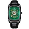 CHENXI - relógio quadrado automático - design vazado - pulseira de couro - preto / verde