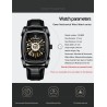 CHENXI - relógio quadrado automático - design vazado - pulseira de couro - preto / verde