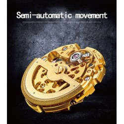 CHENXI - relógio quadrado automático - design vazado - pulseira de couro - preto / verde