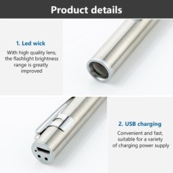 Mini lanterna USB - enfermagem - médicos - aço inoxidável