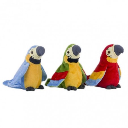 Papagaio falante de pelúcia - repete o que você diz - balança as asas - brinquedo de pelúcia