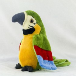 Papagaio falante de pelúcia - repete o que você diz - balança as asas - brinquedo de pelúcia