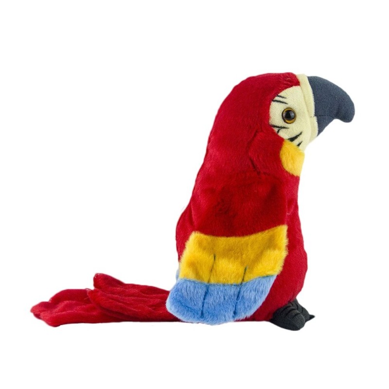 Papagaio falante de pelúcia - repete o que você diz - balança as asas - brinquedo de pelúcia