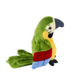 Papagaio falante de pelúcia - repete o que você diz - balança as asas - brinquedo de pelúcia
