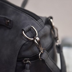 Vintage nubuck leather bag with rivets / fur pom pomBags